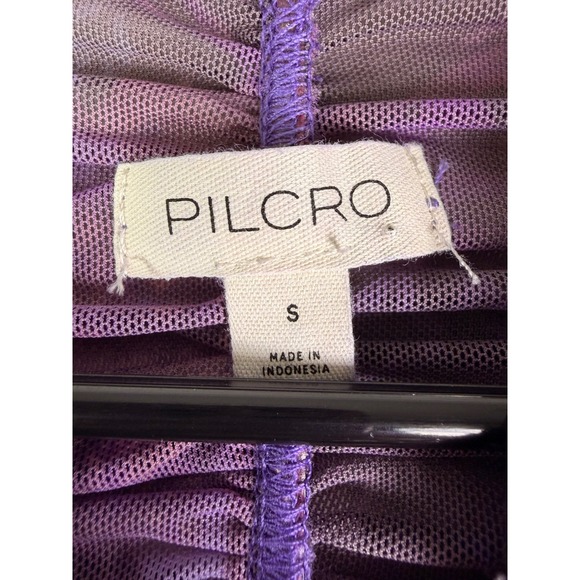 Pilcro Anthropologie Ruched Mesh Floral Print Button Down Top Purple Size Small - Picture 5 of 12